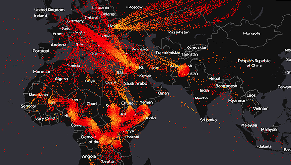 Data visualization showing refugee flows